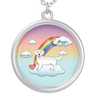 English Cream Golden Retriever Rainbow Memorial Silver Plated Necklace