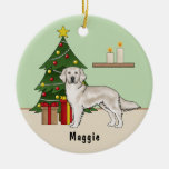 English Cream Golden Retriever With Christmas Tree Ceramic Ornament