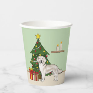 English Cream Golden Retriever With Christmas Tree Paper Cups