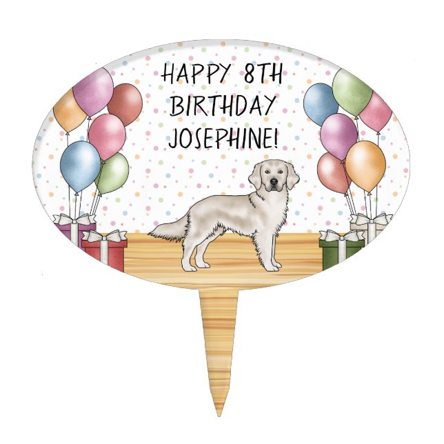 English Cream Labrador Retriever Colorful Birthday Cake Topper (Front)