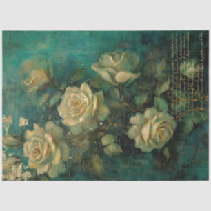 English cream roses gold foil emerald deep green tissue paper