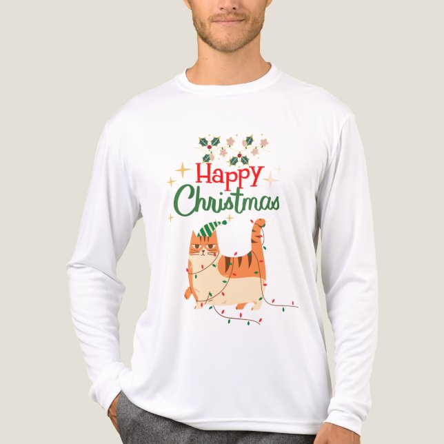 English: Cute Cat Lover 'Happy Christmas Tri-Blend Shirt (Front)
