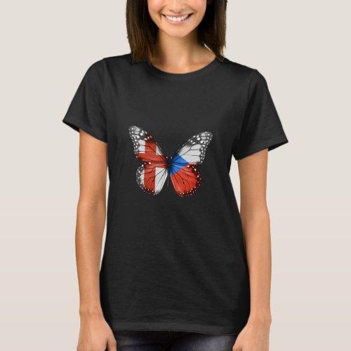 English Czech Flag Butterfly  T_Shirt