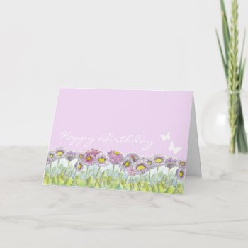 English Daisies Butterfly Pastel Happy Birthday Card by CountryGarden at Zazzle