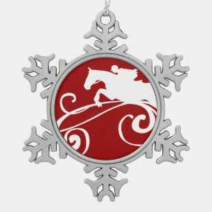 English Equestrian Flourish Snowflake Pewter Christmas Ornament