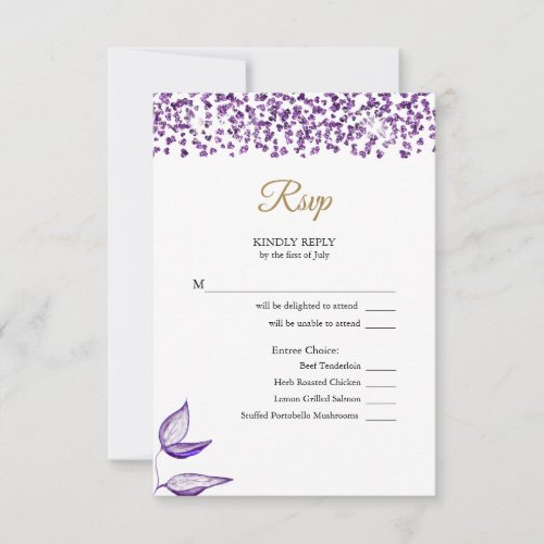 English _Espaol Amethyst Glitter Brillo de amatis RSVP Card