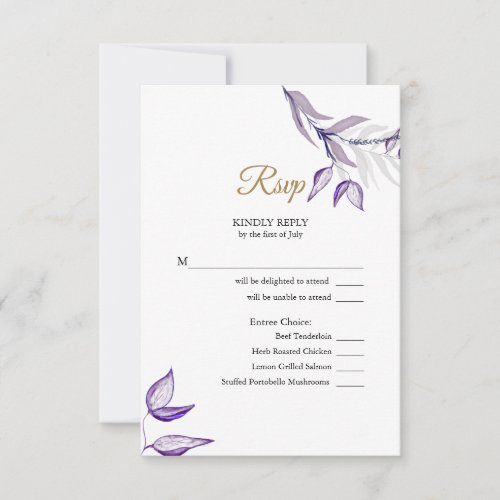 English _ Espaol Purple Foliage Follaje Prpura RSVP Card