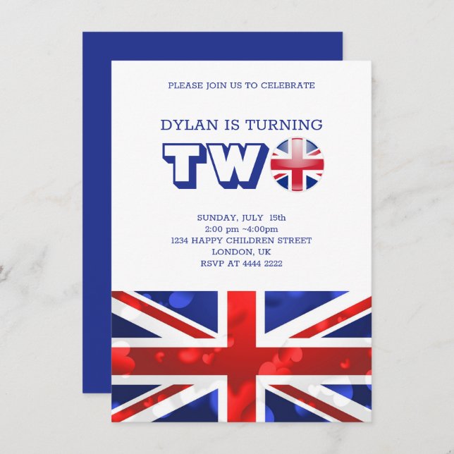 English Flag Birthday Invitation (Front/Back)