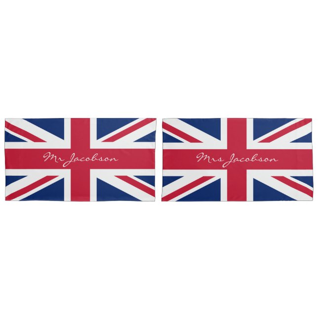 English Flag Custom Name Union Jack Patriotic Pillow Case (Front-Set)