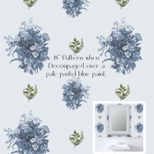 English Floral Blue and White Vintage LG Decoupage Tissue Paper