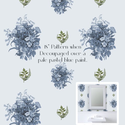 English Floral Blue and White Vintage LG Decoupage Tissue Paper