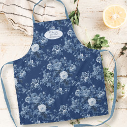 English Floral Garden Blue and White Grandmother Apron