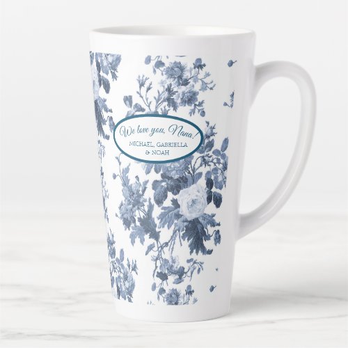 English Floral Garden Blue n White Nana Grandma Latte Mug