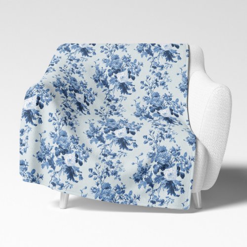 English Floral Vintage Blue and White Elegant Home Sherpa Blanket