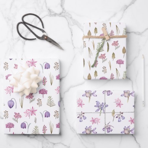 English Flowers Wrapping Paper Sheet Set of 3