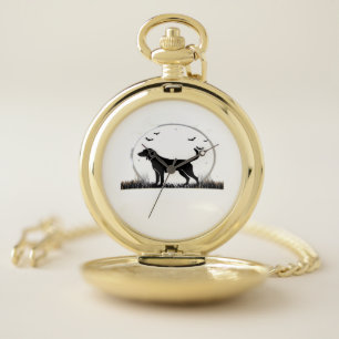 English Foxhound Dog � Halloween Moon Silhouette C Pocket Watch