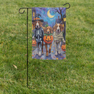 English Foxhound Dogs Trick-or-Treating Halloween Garden Flag