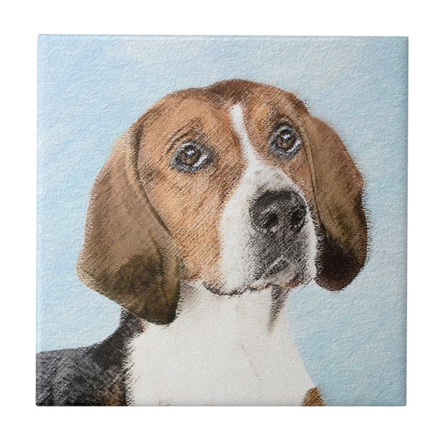 English Foxhound Painting - Cute Original Dog Art Ceramic Tile (Front)