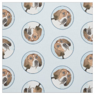 English Foxhound Painting Cute Original Dog Art Fabric