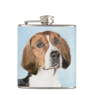 English Foxhound Painting - Cute Original Dog Art Flask