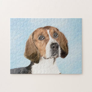 English Foxhound Painting - Cute Original Dog Art Jigsaw Puzzle