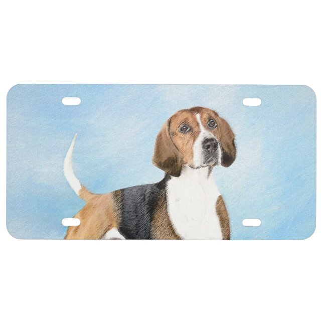 English Foxhound Painting - Cute Original Dog Art License Plate (Front)