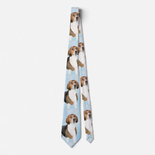 English Foxhound Painting - Cute Original Dog Art Neck Tie