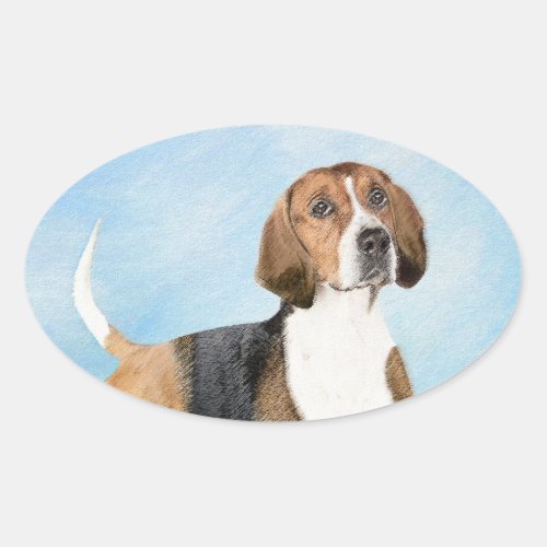 English Foxhound Painting _ Cute Original Dog Art Oval Sticker