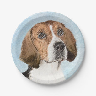 English Foxhound Painting - Cute Original Dog Art Paper Plates