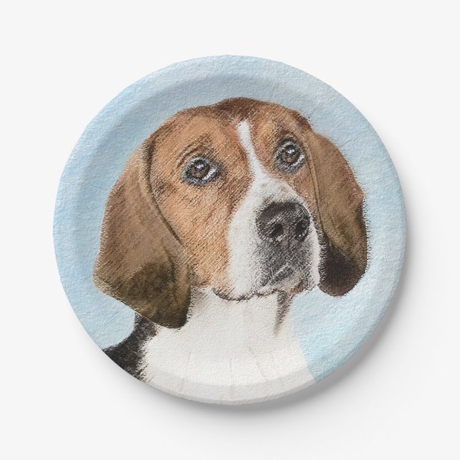 English Foxhound Painting - Cute Original Dog Art Paper Plates (Front)