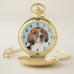 English Foxhound Painting - Cute Original Dog Art Pocket Watch