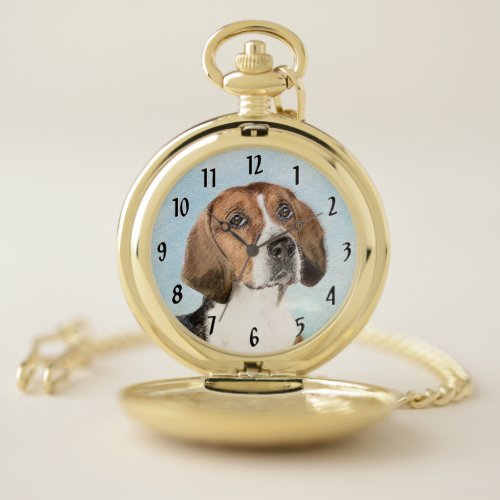 English Foxhound Painting _ Cute Original Dog Art Pocket Watch