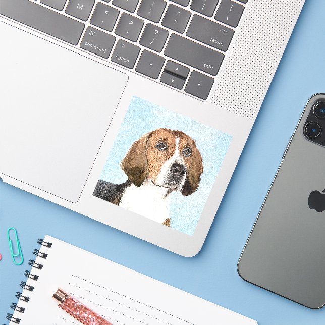English Foxhound Painting - Cute Original Dog Art Sticker (Laptop w/ iPhone)