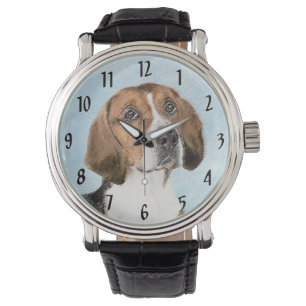 English Foxhound Painting - Cute Original Dog Art Watch