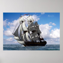 English frigate in fair weather poster