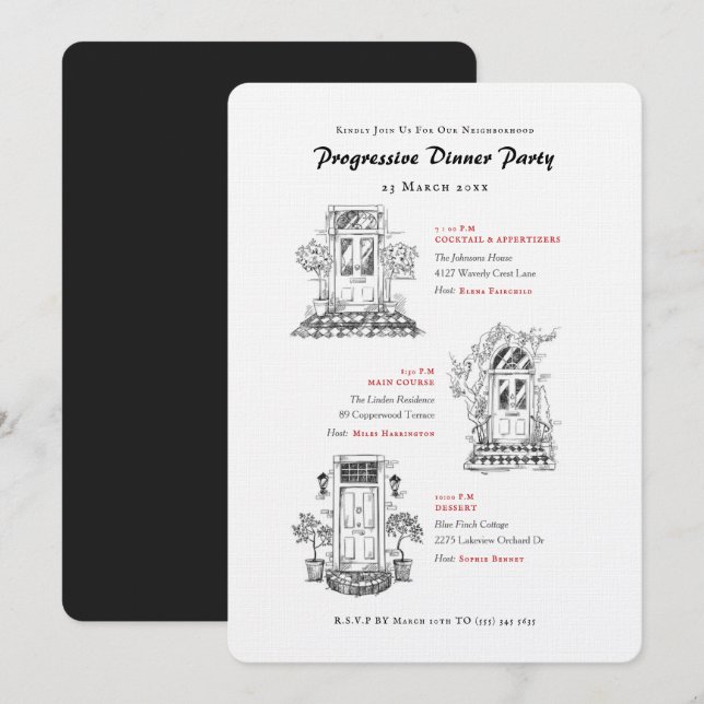English Front Doors Progressive Dinner Party Invitation (Front/Back)