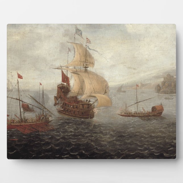English Galley Frigate Flanked by Ottoman State Ba Plaque (Front)