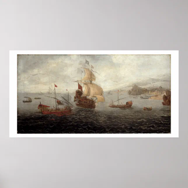 English Galley Frigate Flanked by Ottoman State Ba Poster | Zazzle