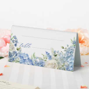 English Garden Blue Hydrangea White Roses Table Tent