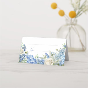 English Garden Blue Hydrangea White Roses Wedding Place Card
