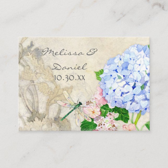 English Garden, Blue n Pink Hydrangeas Watercolor Enclosure Card (Front)