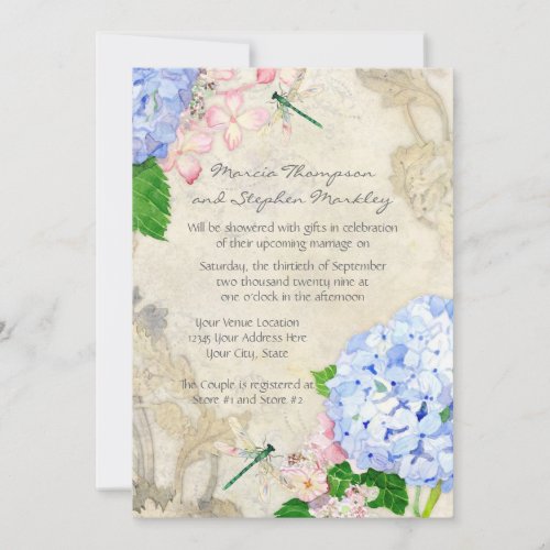 English Garden Blue n Pink Hydrangeas Watercolor Invitation