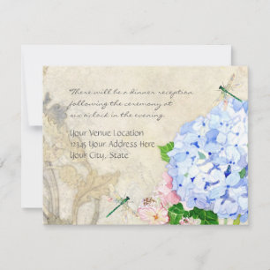 English Garden, Blue n Pink Hydrangeas Watercolor Invitation
