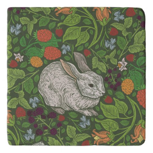 English Garden Bunny rabbit Woodcut Trivet