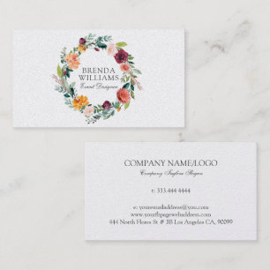 English garden colorful flowers wreath business ca business card