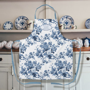 English Garden Floral Blue and White Grandmother Apron