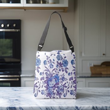 English Garden Floral Blue Vintage Rococo  Crossbody Bag by wheresmymojo at Zazzle