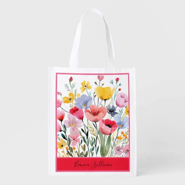 English Garden Floral  Grocery Bag (Front)