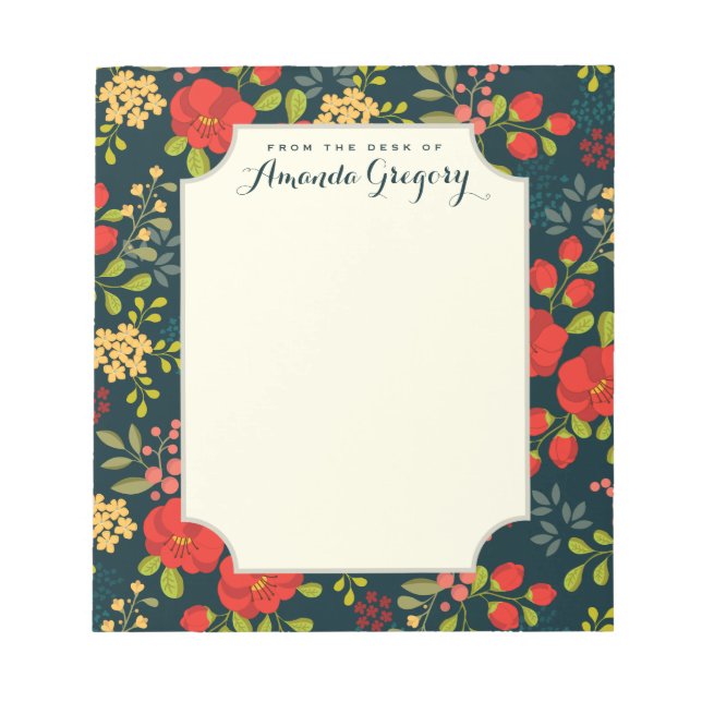 English Garden Floral Personalized Desk Notepad (Front)