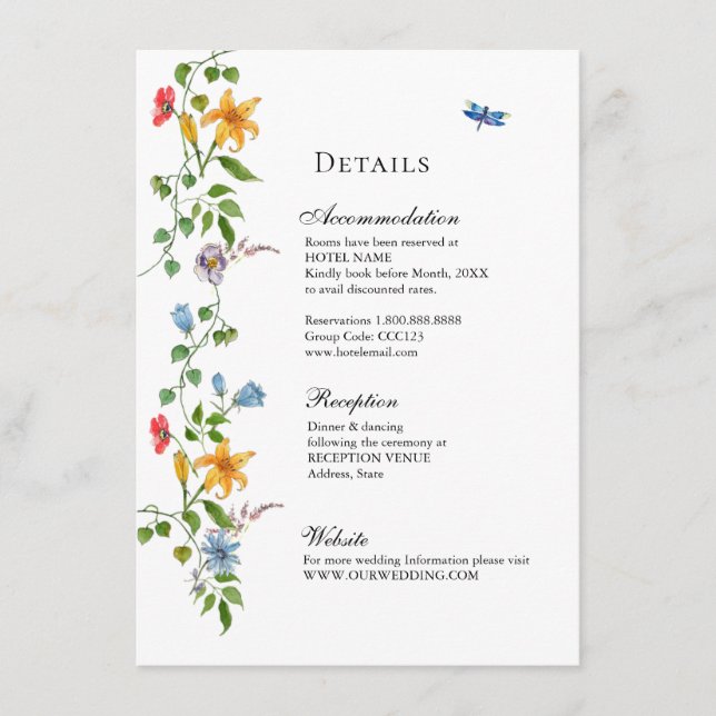 English Garden Floral wedding  Enclosure Card (Front)